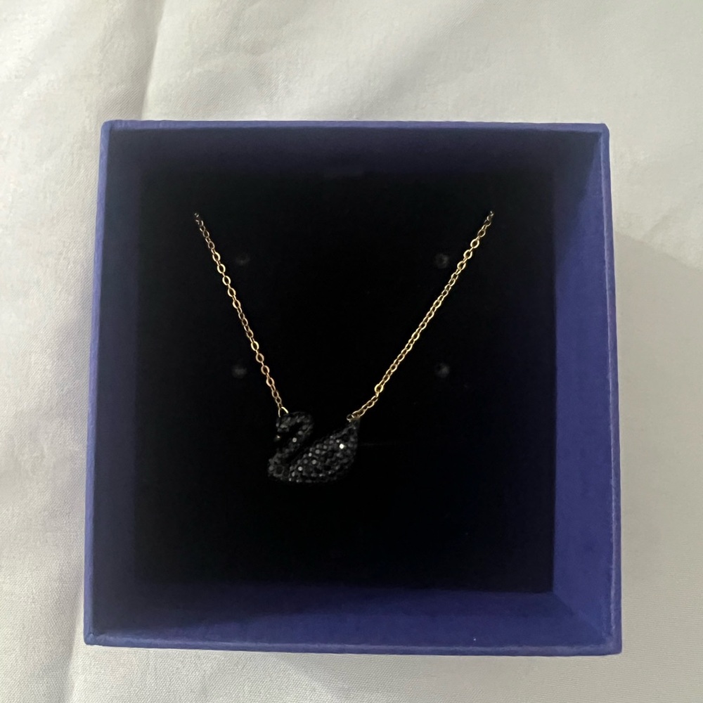Swarovski Black and Gold Swan Necklace